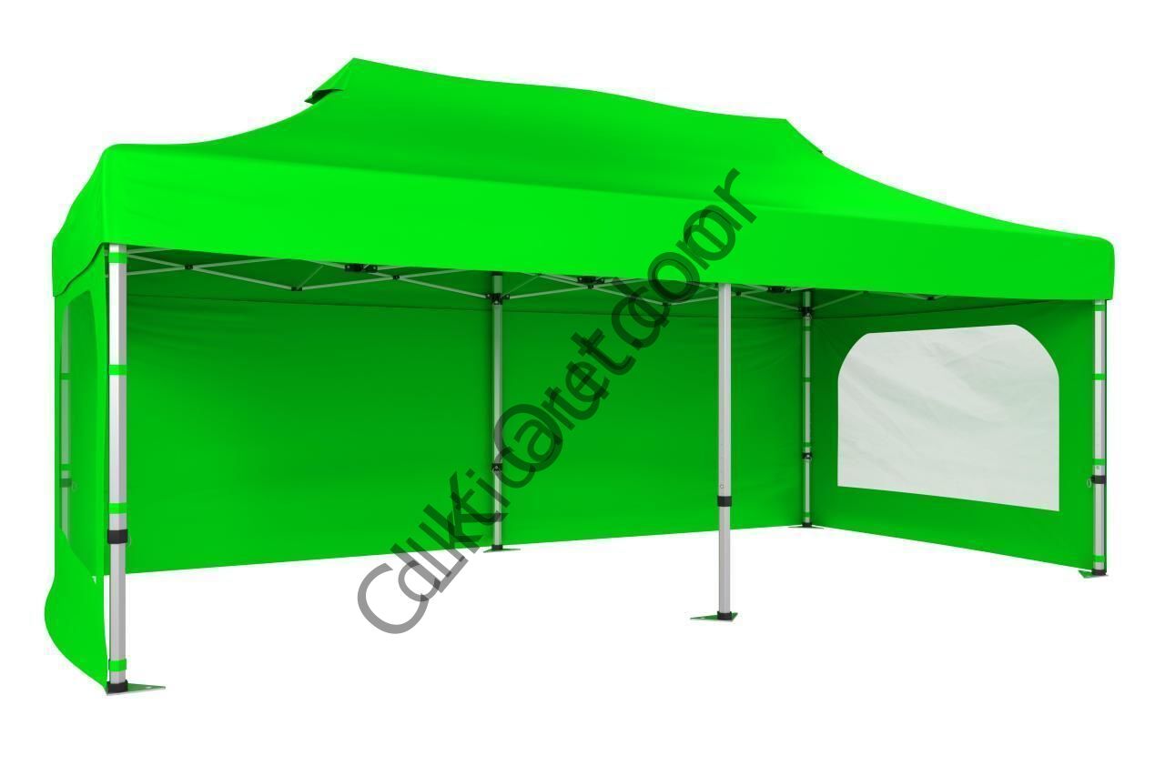 CLK 2,5x5 40 mm Katlanabilir Tente Gazebo Çadır Gazebo Çadır 3 Yan Duvarlı 2 Pencereli Açık Yeşil