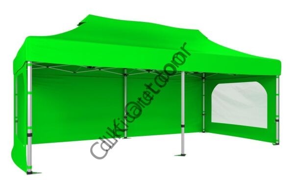 CLK 2,5x5 40 mm Katlanabilir Tente Gazebo Çadır Gazebo Çadır 3 Yan Duvarlı 2 Pencereli Açık Yeşil