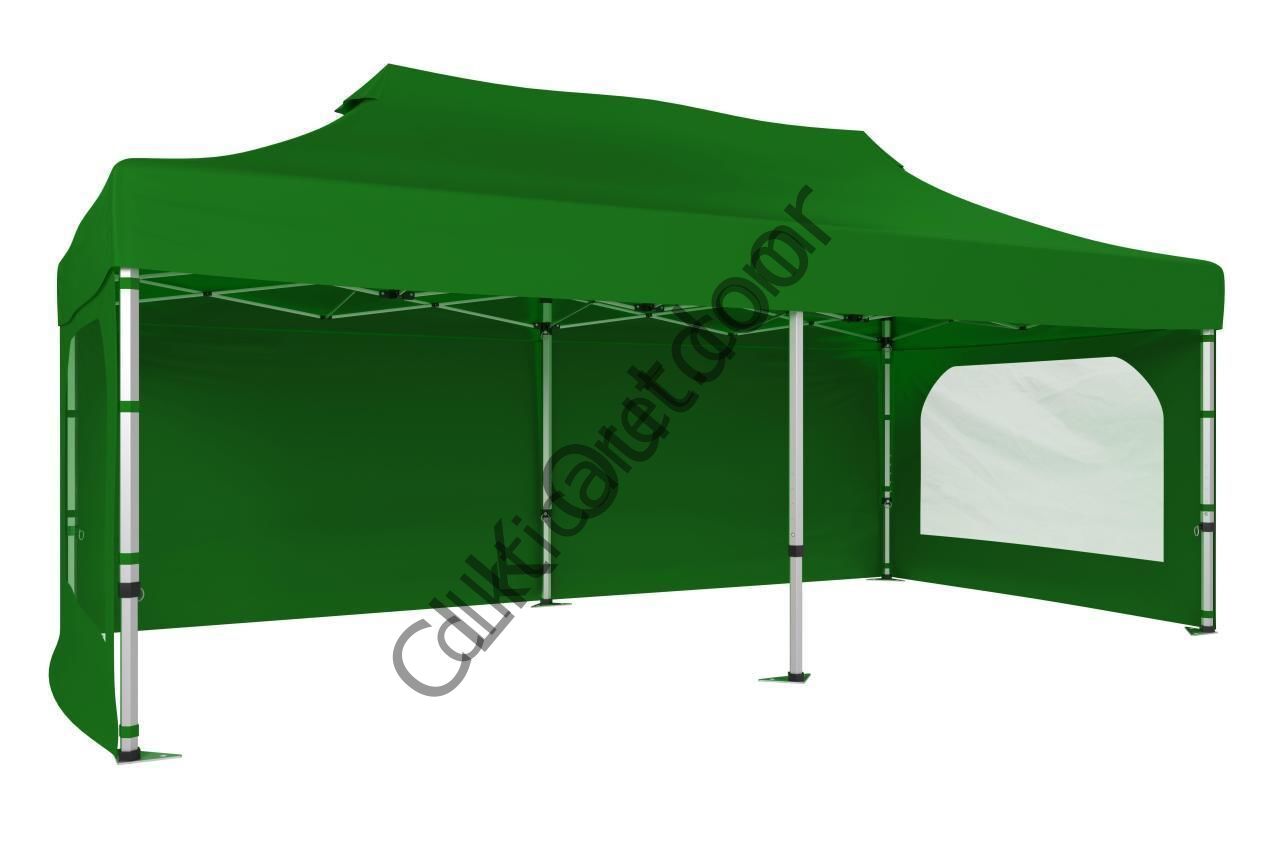 CLK 2,5x5 40 mm Katlanabilir Tente Gazebo Çadır Gazebo Çadır 3 Yan Duvarlı 2 Pencereli Benetton Yeşil