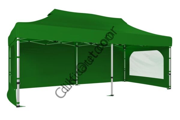 CLK 2,5x5 40 mm Katlanabilir Tente Gazebo Çadır Gazebo Çadır 3 Yan Duvarlı 2 Pencereli Benetton Yeşil