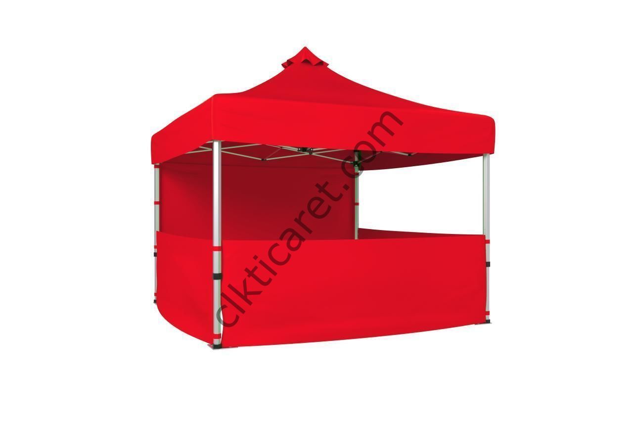 CLK 4x4 52mm Kalın Alüminyum Katlanabilir Tente Gazebo Çadır 1 Tam Duvar 3 Yarım Duvar Kırmızı