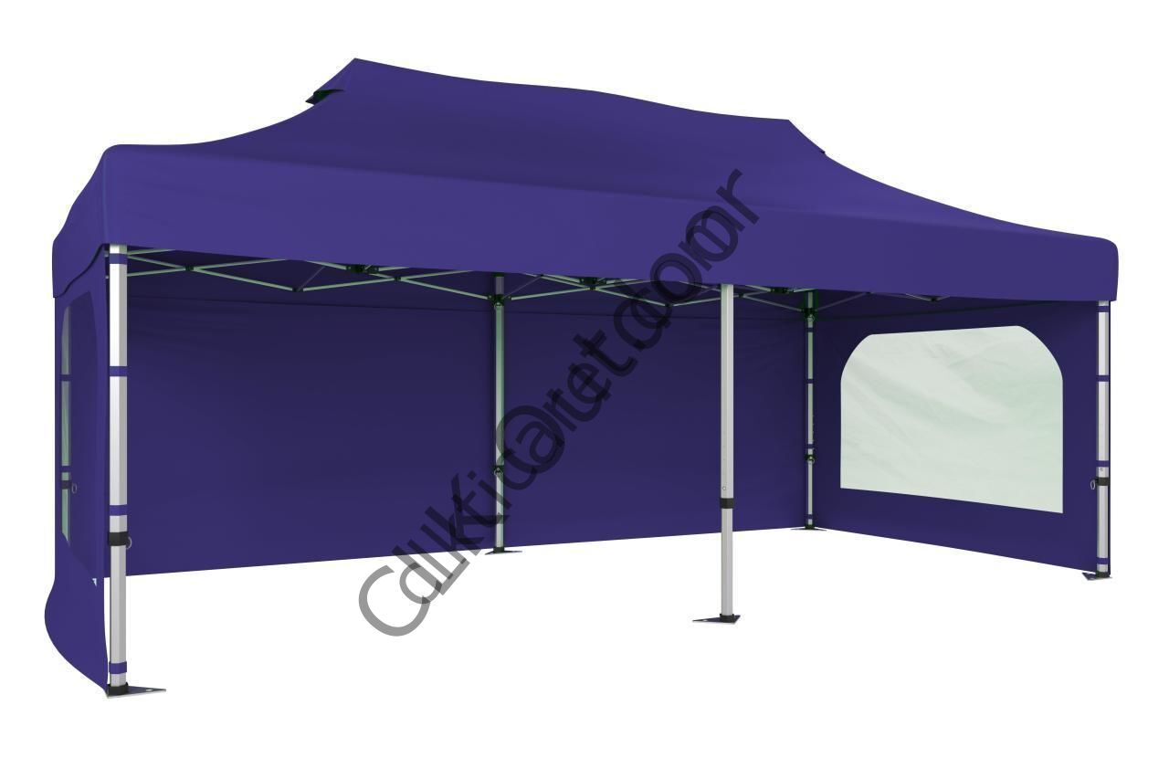 CLK 2,5x5 40 mm Katlanabilir Tente Gazebo Çadır Gazebo Çadır 3 Yan Duvarlı 2 Pencereli Lacivert