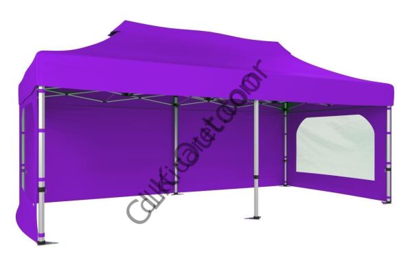 CLK 2,5x5 40 mm Katlanabilir Tente Gazebo Çadır Gazebo Çadır 3 Yan Duvarlı 2 Pencereli Lila