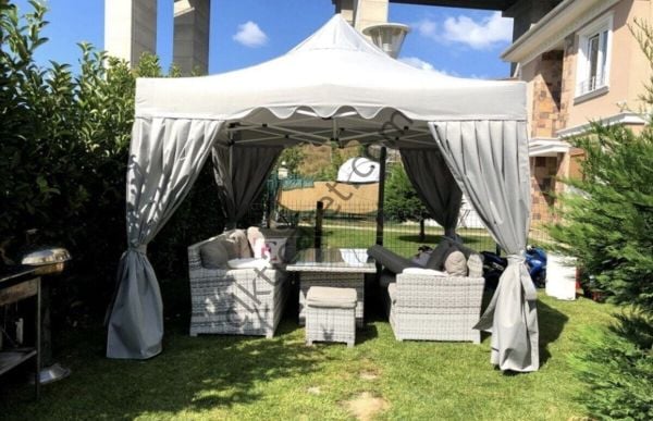 CLK 3x3 30 mm Garden Katlanabilir Tente Bahçe Çadır Açık Gri Çardak Bungalow Serisi