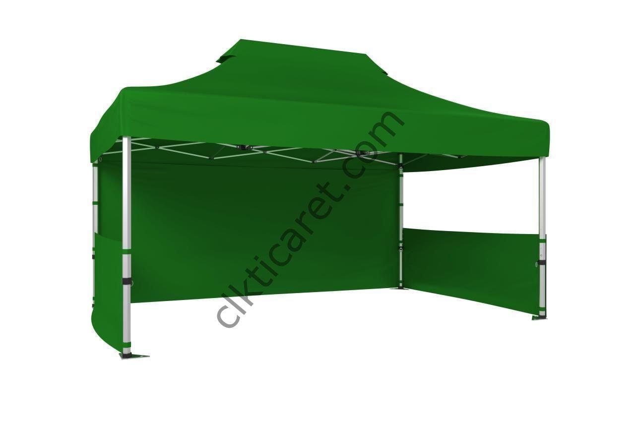 CLK 3x4,5 40mm Alüminyum Katlanabilir Tente Gazebo Çadır 3 Kenar Kapalı 2 Yarım Duvar Benetton Yeşil