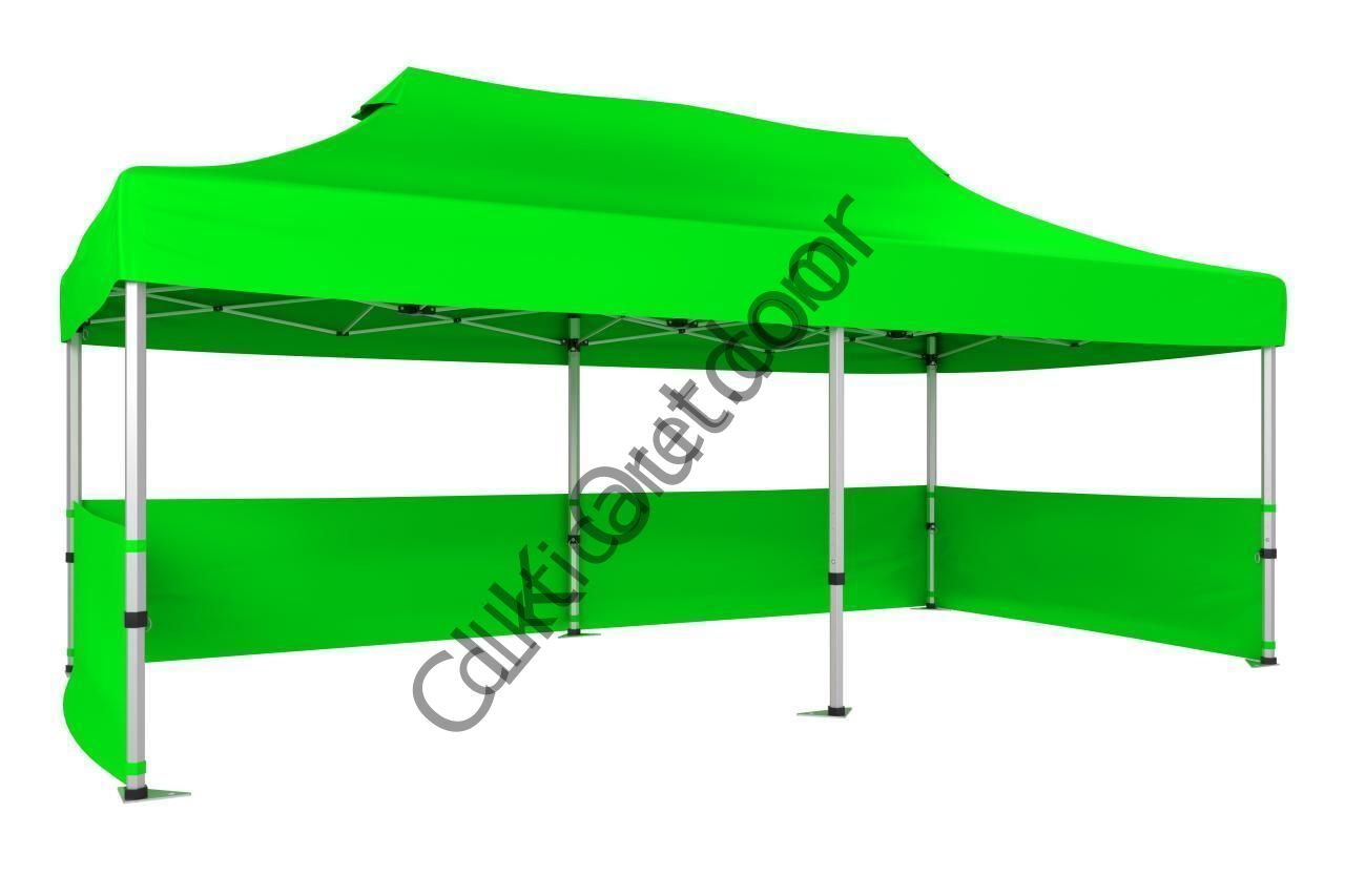 CLK 2,5x5 40 mm Katlanabilir Tente Gazebo Çadır Gazebo Çadır 3 Kenar Yarım Duvarlı Açık Yeşil