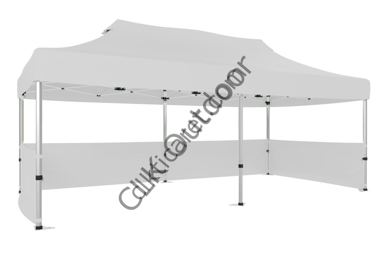 CLK 2,5x5 40 mm Katlanabilir Tente Gazebo Çadır Gazebo Çadır 3 Kenar Yarım Duvarlı Beyaz