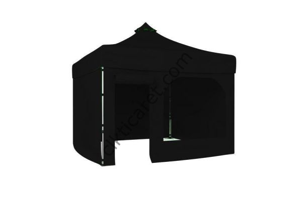 CLK 4x4 40 mm Katlanabilir Tente Gazebo Çadır Gazebo Çadır 3 Yan Kapalı 1 Yan Kapı ve Pencereli Siyah