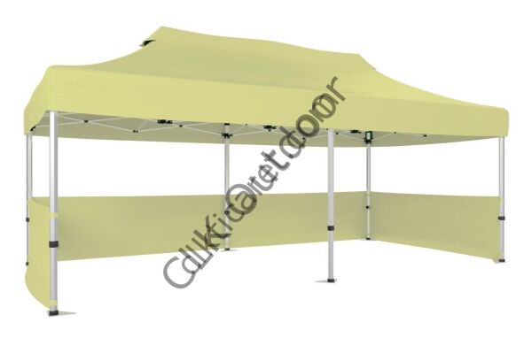 CLK 2,5x5 40 mm Katlanabilir Tente Gazebo Çadır Gazebo Çadır 3 Kenar Yarım Duvarlı Krem