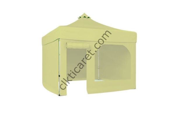 CLK 3x3 40 mm Katlanabilir Tente Gazebo Çadır Gazebo Çadır 3 Yan Kapalı 1 Yan Kapı ve Pencereli Krem