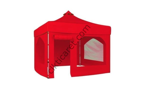 CLK 4x4 40 mm Katlanabilir Tente Gazebo Çadır Gazebo Çadır 2 Yan Pencereli 1 Yan Aksesuarsız 1 Yan Kapı ve Pencereli Kırmızı