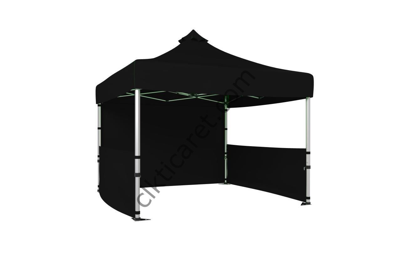 CLK 4x4 52mm Kalın Alüminyum Katlanabilir Tente Gazebo Çadır 1 Tam Duvar 2 Yarım Duvar Siyah