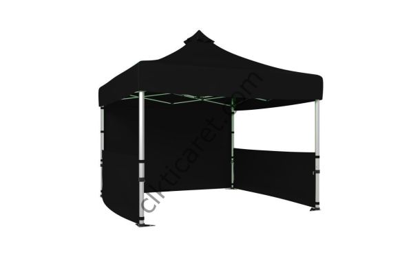 CLK 4x4 52mm Kalın Alüminyum Katlanabilir Tente Gazebo Çadır 1 Tam Duvar 2 Yarım Duvar Siyah