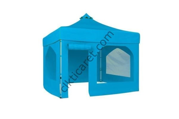 CLK 4x4 40 mm Katlanabilir Tente Gazebo Çadır Gazebo Çadır 2 Yan Pencereli 1 Yan Aksesuarsız 1 Yan Kapı ve Pencereli Açık Mavi (Turkuaz)
