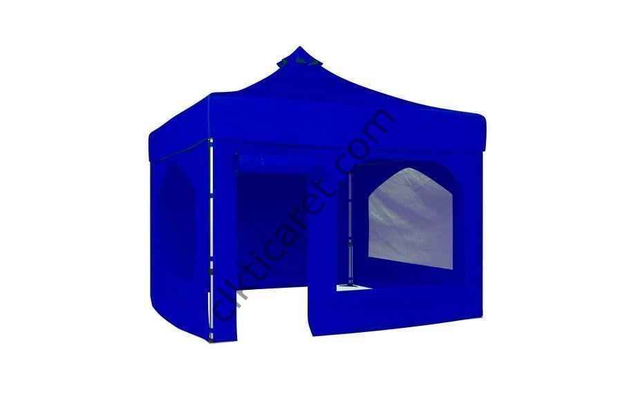 CLK 4x4 40 mm Katlanabilir Tente Gazebo Çadır Gazebo Çadır 2 Yan Pencereli 1 Yan Aksesuarsız 1 Yan Kapı ve Pencereli Saks Mavi
