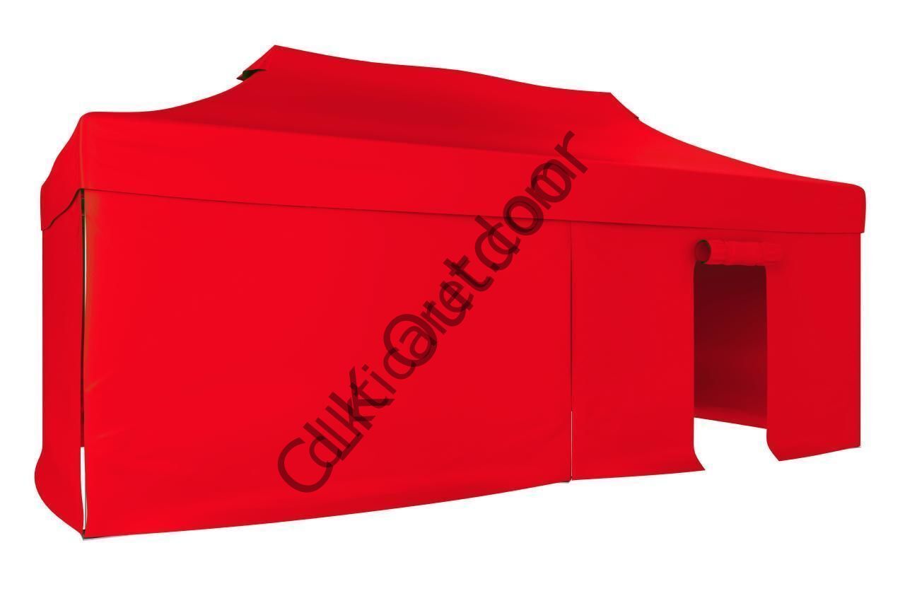 CLK 2,5x5 40 mm Katlanabilir Tente Gazebo Çadır Gazebo Çadır 3 Yan Kapalı 1 Kapılı Kırmızı