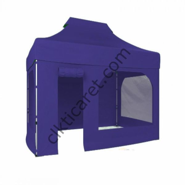 CLK 2x3 40mm Alüminyum Katlanabilir Tente Gazebo Çadır 4 Kenar Kapalı Kapı Pencereli Lacivert