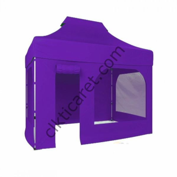 CLK 2x3 40mm Alüminyum Katlanabilir Tente Gazebo Çadır 4 Kenar Kapalı Kapı Pencereli Mor