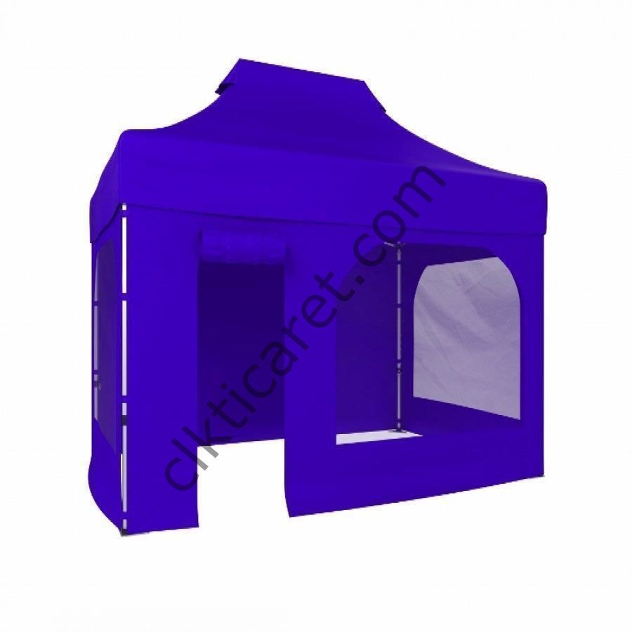 CLK 2x3 40mm Alüminyum Katlanabilir Tente Gazebo Çadır 4 Kenar Kapalı Kapı Pencereli Saks Mavi