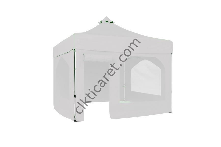 CLK 3x3 40 mm Katlanabilir Tente Gazebo Çadır Gazebo Çadır 2 Yan Pencereli 1 Yan Aksesuarsız 1 Yan Kapı ve Pencereli Beyaz