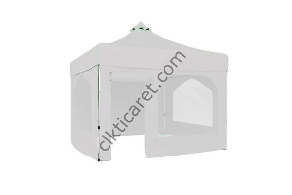 CLK 3x3 40 mm Katlanabilir Tente Gazebo Çadır Gazebo Çadır 2 Yan Pencereli 1 Yan Aksesuarsız 1 Yan Kapı ve Pencereli Beyaz
