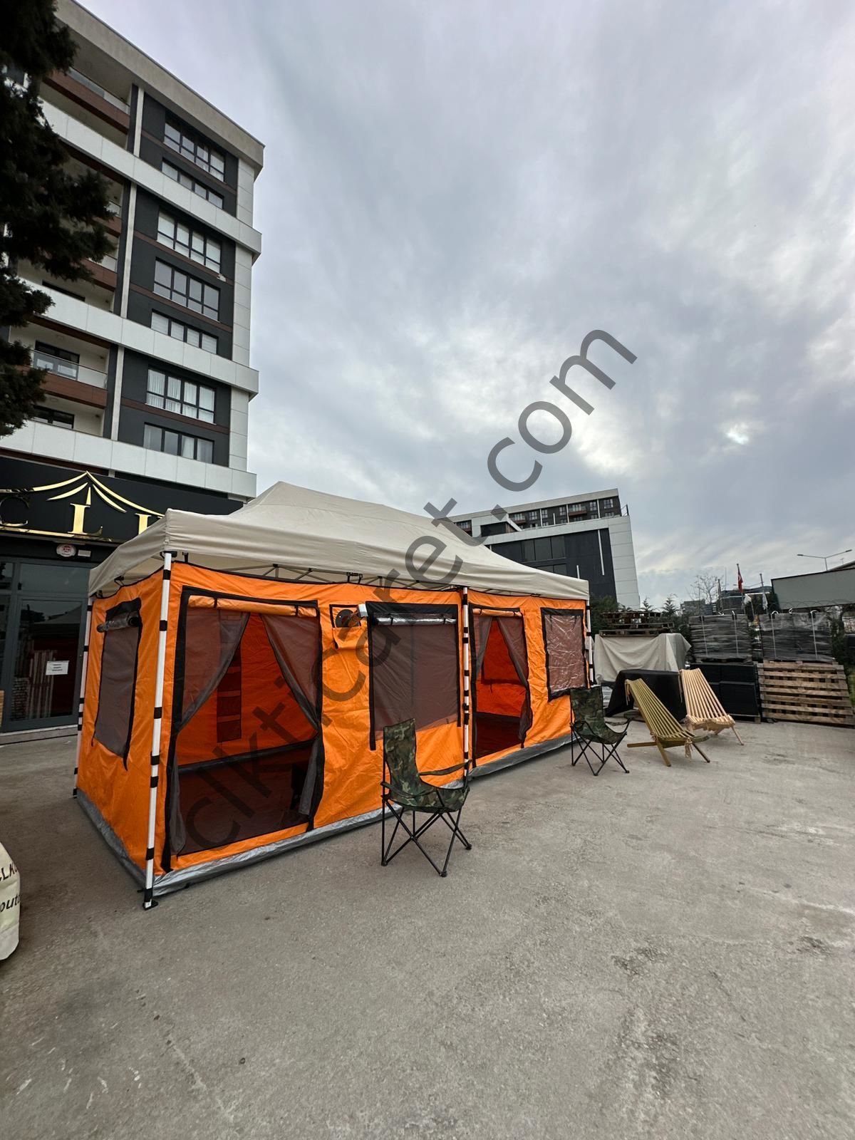 CLK 3x6 2 Odalı 30 mm Profil Katlanır Portatif  Gazebo Kamp Çadır Turuncu