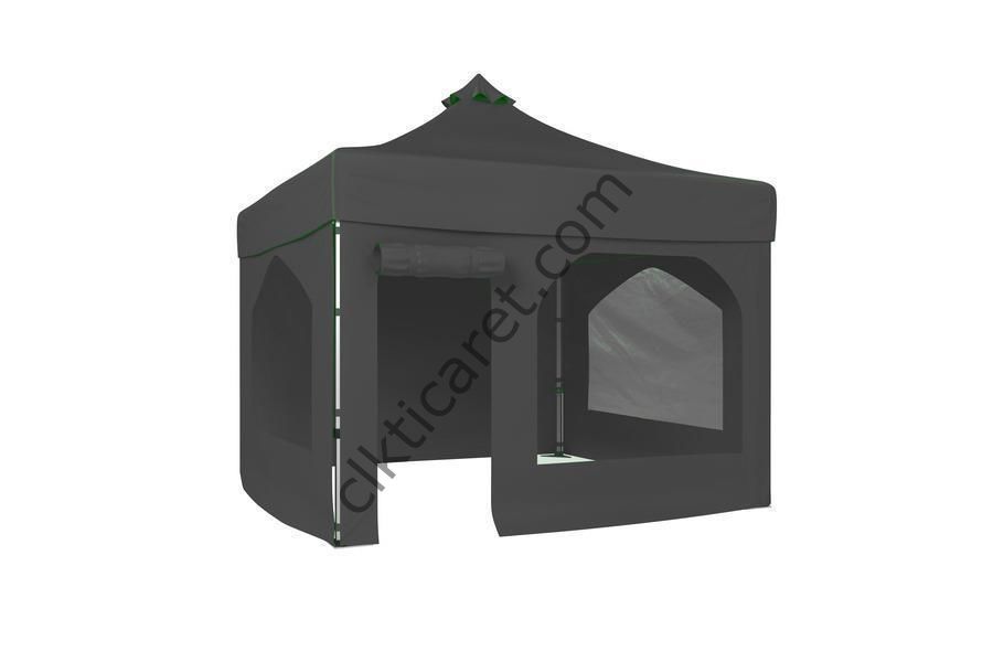 CLK 3x3 40 mm Katlanabilir Tente Gazebo Çadır Gazebo Çadır 2 Yan Pencereli 1 Yan Aksesuarsız 1 Yan Kapı ve Pencereli Gri