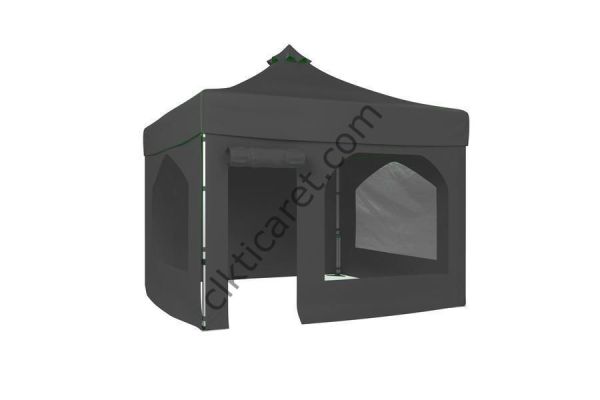 CLK 3x3 40 mm Katlanabilir Tente Gazebo Çadır Gazebo Çadır 2 Yan Pencereli 1 Yan Aksesuarsız 1 Yan Kapı ve Pencereli Gri