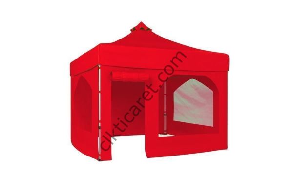 CLK 3x3 40 mm Katlanabilir Tente Gazebo Çadır Gazebo Çadır 2 Yan Pencereli 1 Yan Aksesuarsız 1 Yan Kapı ve Pencereli Kırmızı