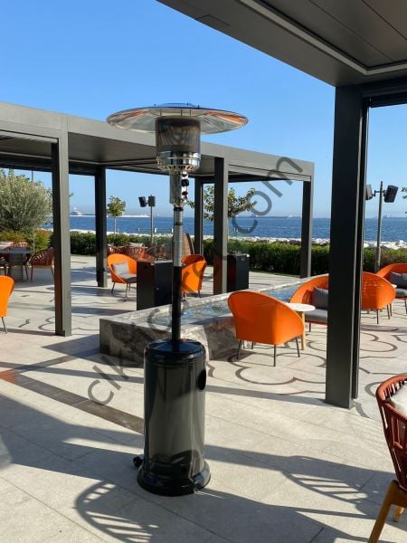 CLK Palmiye Tüplü Soba Gri Dış Mekan Bahçe Mantar Şemsiye Tipi Dekoratif Isıtıcı