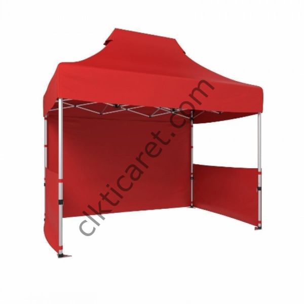 CLK 2x3 40mm Alüminyum Katlanabilir Tente Gazebo Çadır 3 Kenar Kapalı 2 Yarım Duvar Kırmızı