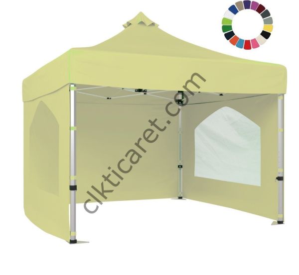 CLK 4x4 40 mm Katlanabilir Tente Gazebo Çadır Gazebo Çadır 3 Yan Duvarlı 2 Pencereli Açık Gri