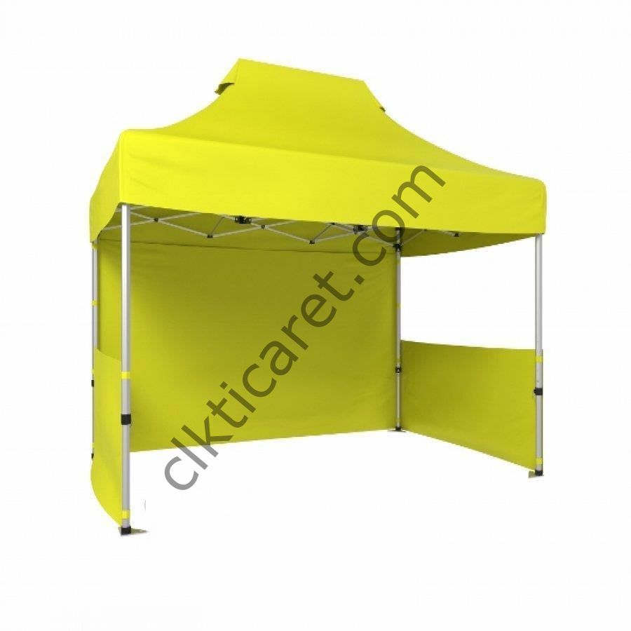 CLK 2x3 40mm Alüminyum Katlanabilir Tente Gazebo Çadır 3 Kenar Kapalı 2 Yarım Duvar Sarı