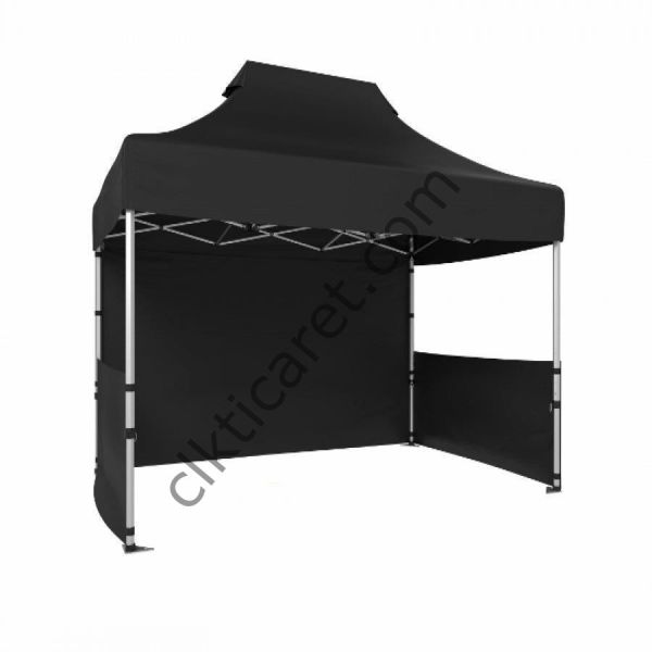 CLK 2x3 40mm Alüminyum Katlanabilir Tente Gazebo Çadır 3 Kenar Kapalı 2 Yarım Duvar Siyah