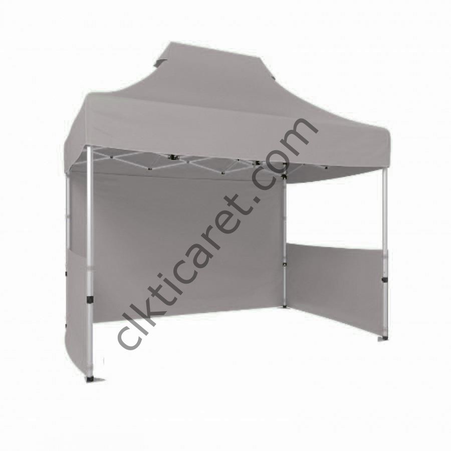 CLK 2x3 40mm Alüminyum Katlanabilir Tente Gazebo Çadır 3 Kenar Kapalı 2 Yarım Duvar Açık Gri