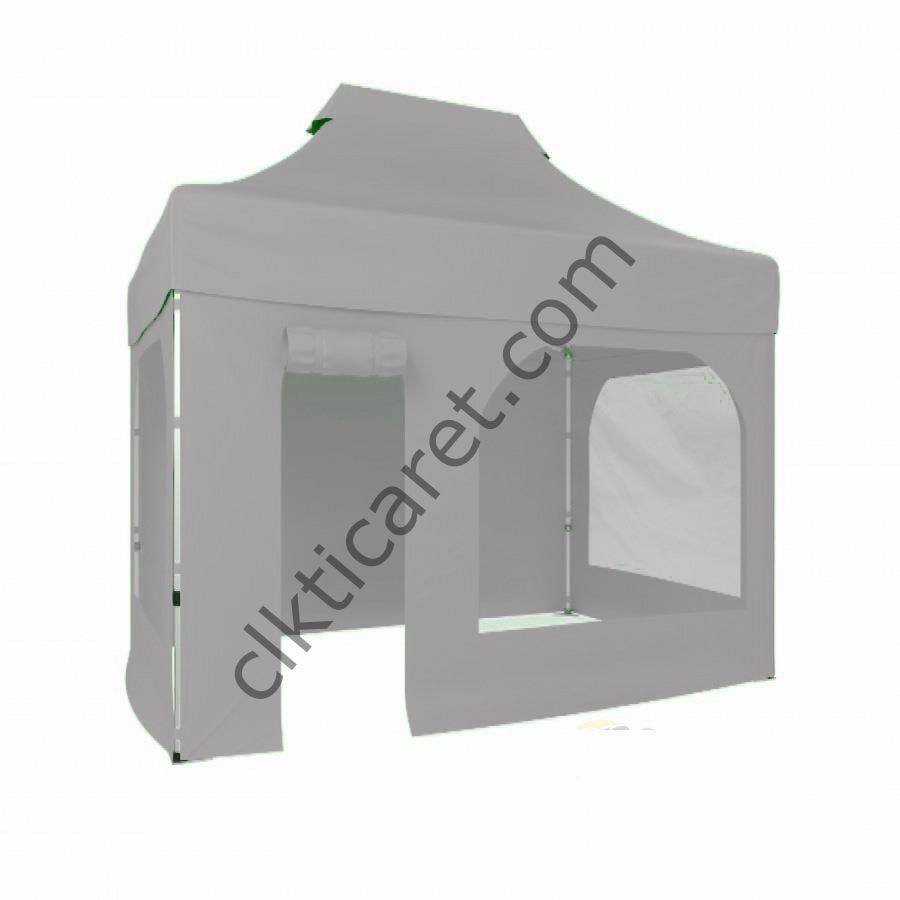 CLK 2x3 Katlanabilir Tente Gazebo Portatif Çadır 2 Yan Pencereli 1 Yan Aksesuarsız 1 Yan Kapı ve Pencereli Açık Gri