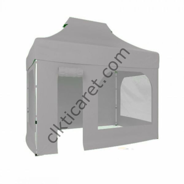 CLK 2x3 Katlanabilir Tente Gazebo Portatif Çadır 2 Yan Pencereli 1 Yan Aksesuarsız 1 Yan Kapı ve Pencereli Açık Gri