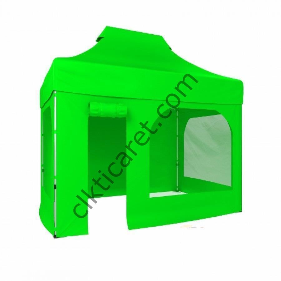 CLK 2x3 Katlanabilir Tente Gazebo Portatif Çadır 2 Yan Pencereli 1 Yan Aksesuarsız 1 Yan Kapı ve Pencereli Açık Yeşil