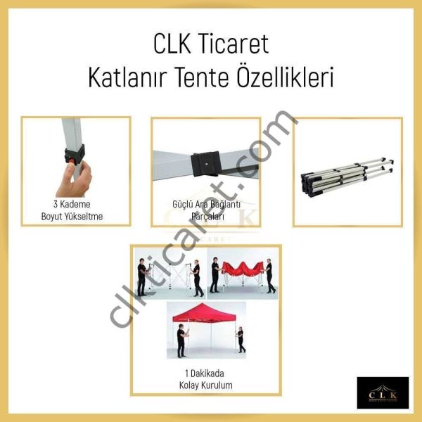 CLK 4x4 52mm Kalın Alüminyum Katlanabilir Tente Gazebo Çadır 1 Kenar Kapalı Haki Askeri Yeşil