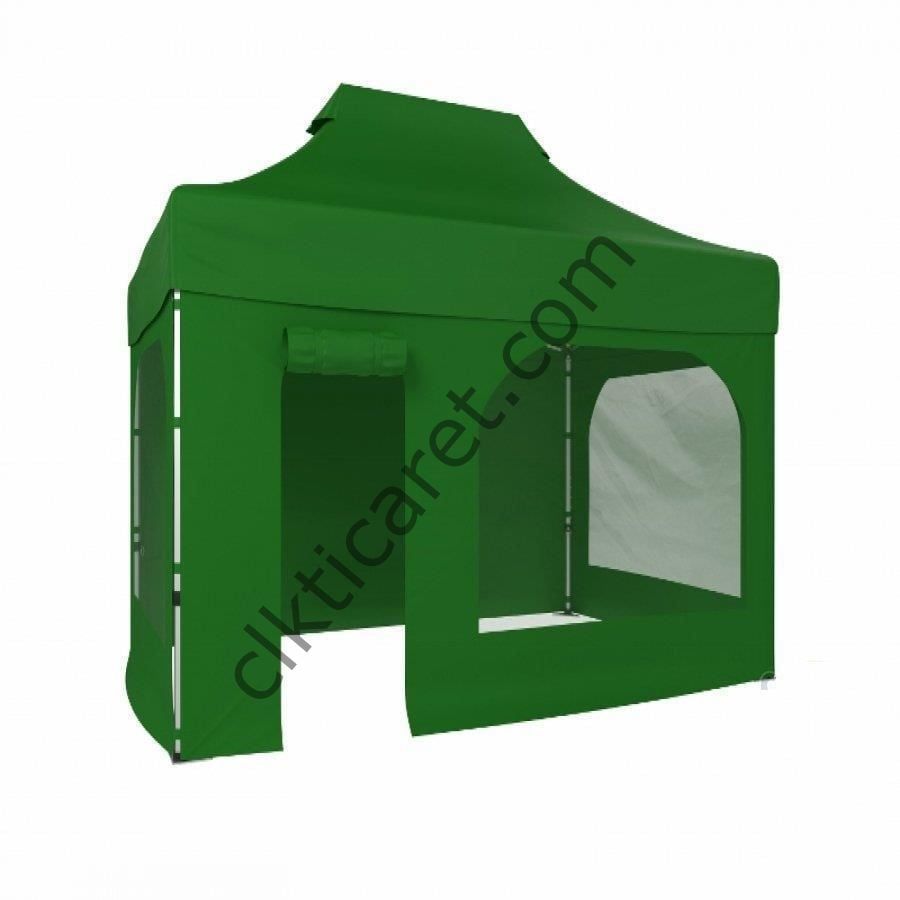 CLK 2x3 Katlanabilir Tente Gazebo Portatif Çadır 2 Yan Pencereli 1 Yan Aksesuarsız 1 Yan Kapı ve Pencereli Benetton Yeşil