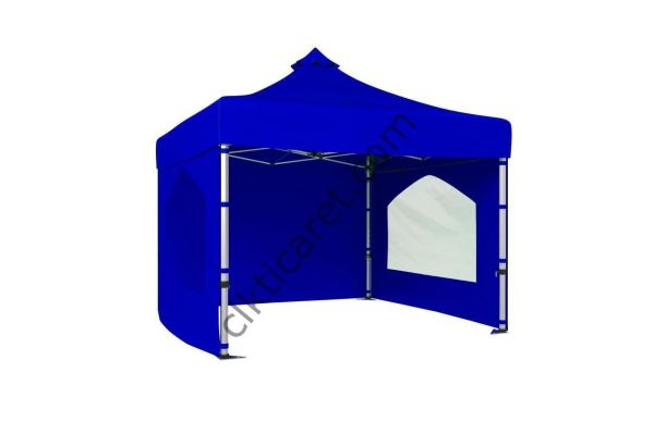 CLK 4x4 40 mm Katlanabilir Tente Gazebo Çadır Gazebo Çadır 3 Yan Duvarlı 2 Pencereli Saks Mavi