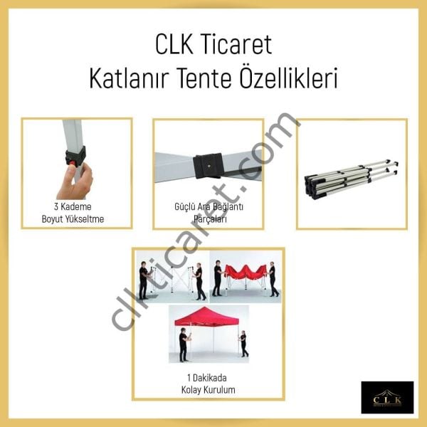 CLK 3x3 Katlanır Gazebo Tente 1 Tam Duvar 3 Yarım Duvar