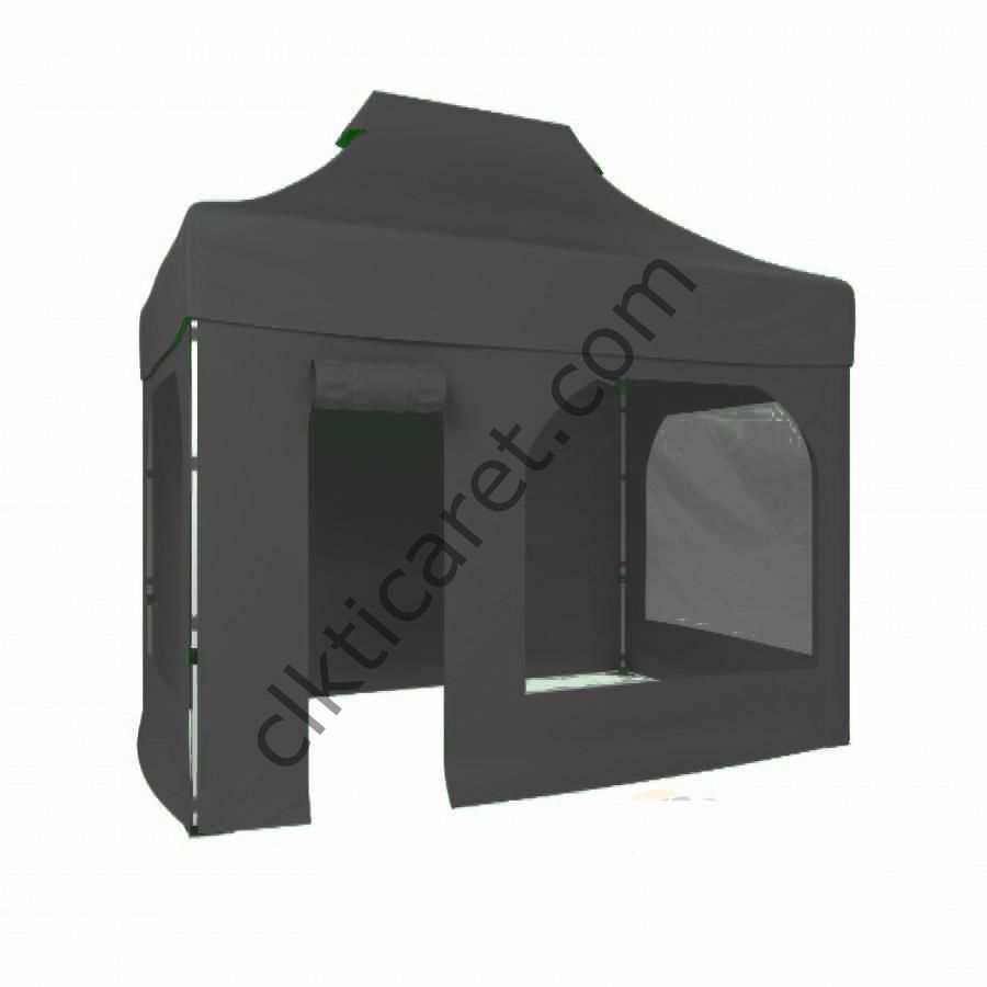 CLK 2x3 Katlanabilir Tente Gazebo Portatif Çadır 2 Yan Pencereli 1 Yan Aksesuarsız 1 Yan Kapı ve Pencereli Gri