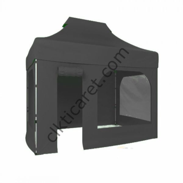 CLK 2x3 Katlanabilir Tente Gazebo Portatif Çadır 2 Yan Pencereli 1 Yan Aksesuarsız 1 Yan Kapı ve Pencereli Gri