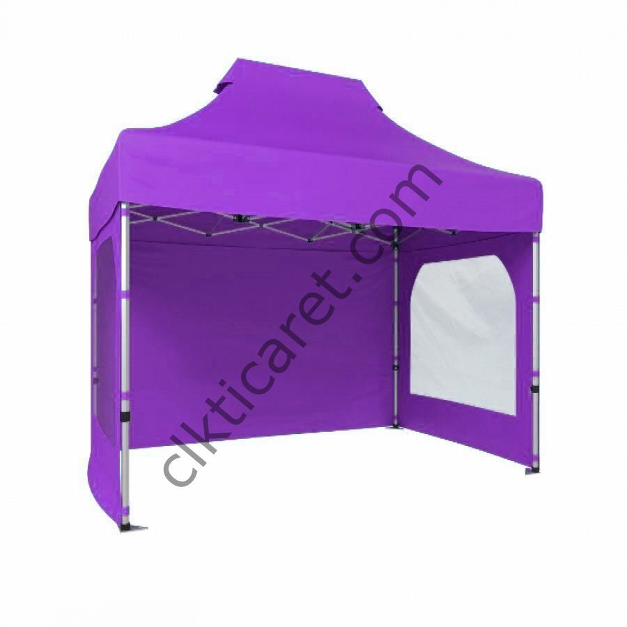CLK 2x3 40mm Alüminyum Katlanabilir Tente Gazebo Çadır 3 Kenar Kapalı 2 Camlı Lila