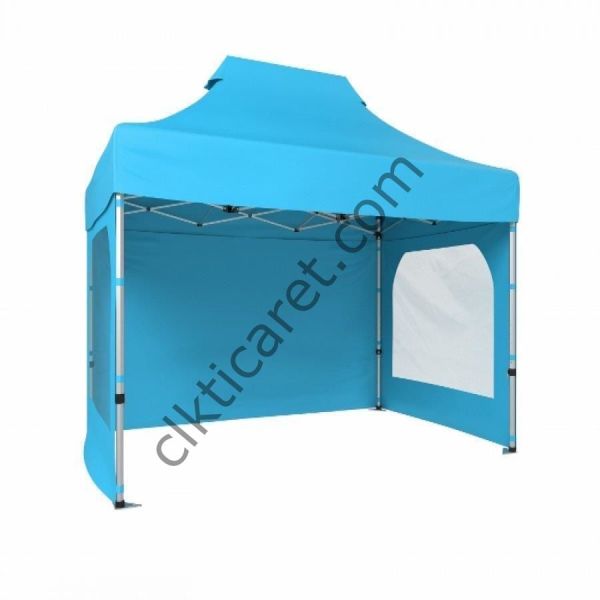 CLK 2x3 40mm Alüminyum Katlanabilir Tente Gazebo Çadır 3 Kenar Kapalı 2 Camlı Açık Mavi (Turkuaz)