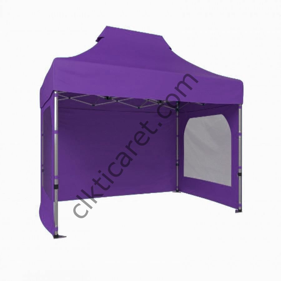 CLK 2x3 40mm Alüminyum Katlanabilir Tente Gazebo Çadır 3 Kenar Kapalı 2 Camlı Mor