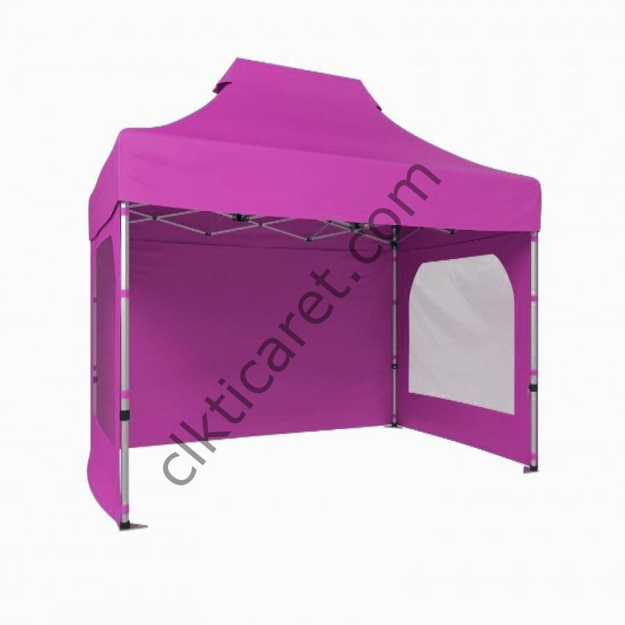 CLK 2x3 40mm Alüminyum Katlanabilir Tente Gazebo Çadır 3 Kenar Kapalı 2 Camlı Pembe