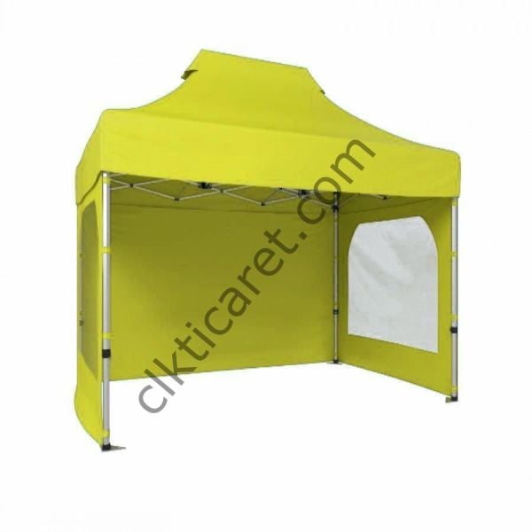 CLK 2x3 40mm Alüminyum Katlanabilir Tente Gazebo Çadır 3 Kenar Kapalı 2 Camlı Sarı