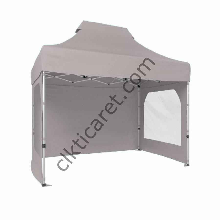 CLK 2x3 40mm Alüminyum Katlanabilir Tente Gazebo Çadır 3 Kenar Kapalı 2 Camlı Açık Gri